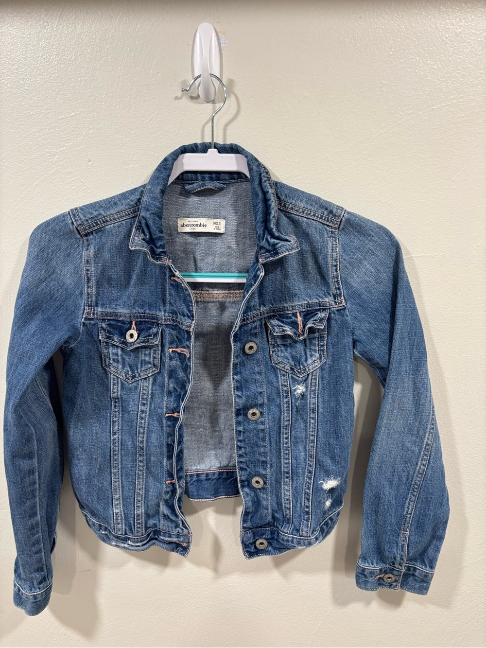 Abercrombie Kids Girl's 100% Cotton Distressed Med Wash Denim Jean Jacket Medium